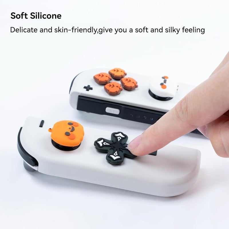 GEEKSHARE Switch Accessories Cute Silicone Cross D-Pad Button Caps Set Joystick Cover - ABXY Key Buttons Sticker Spooky Gift Compatible with Switch/OLED Joysticks - Pumpkin & Ghost - Image 3